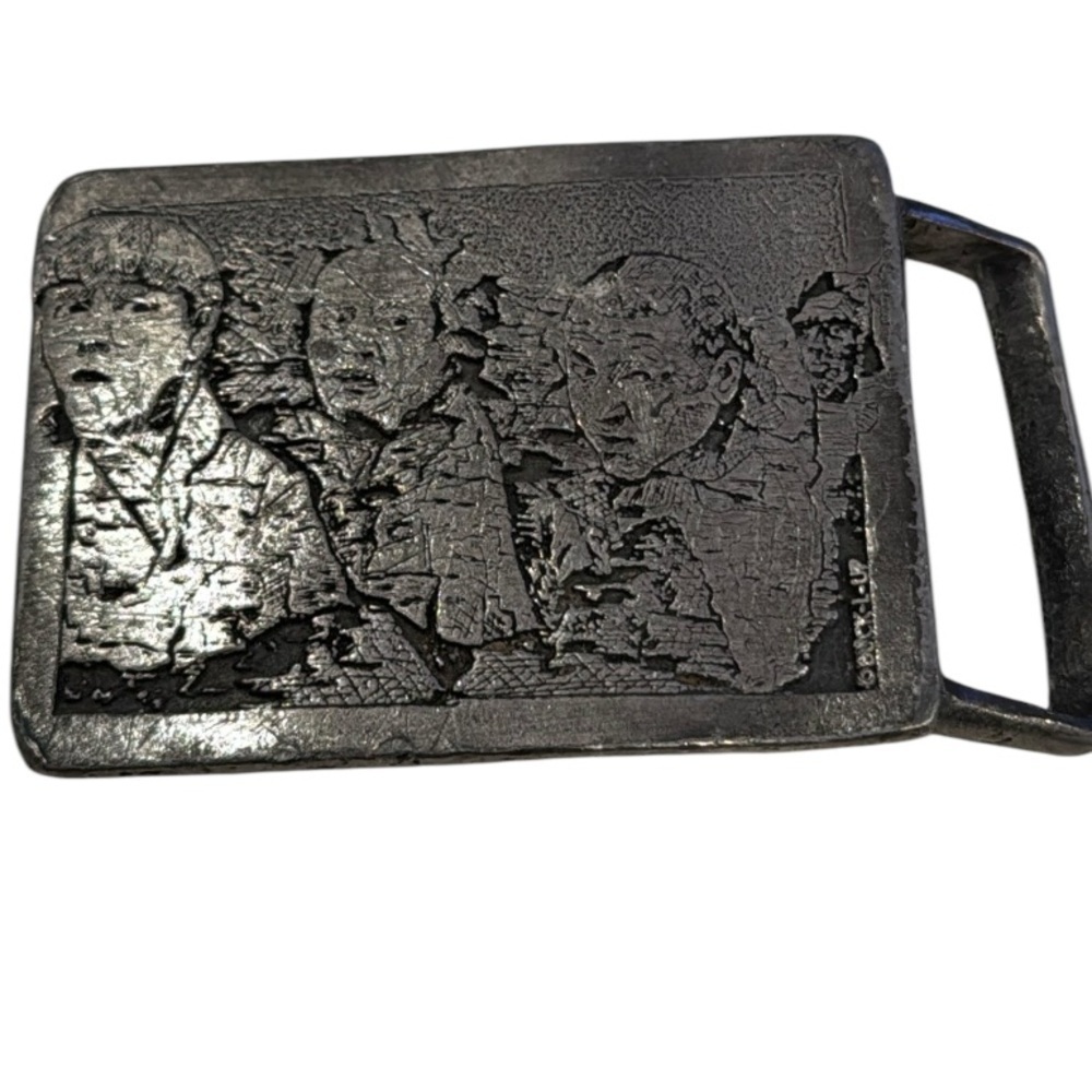Vintage 70’s Three Stooges Mt Rushmore Pewter Rectangular Belt Buckle OS